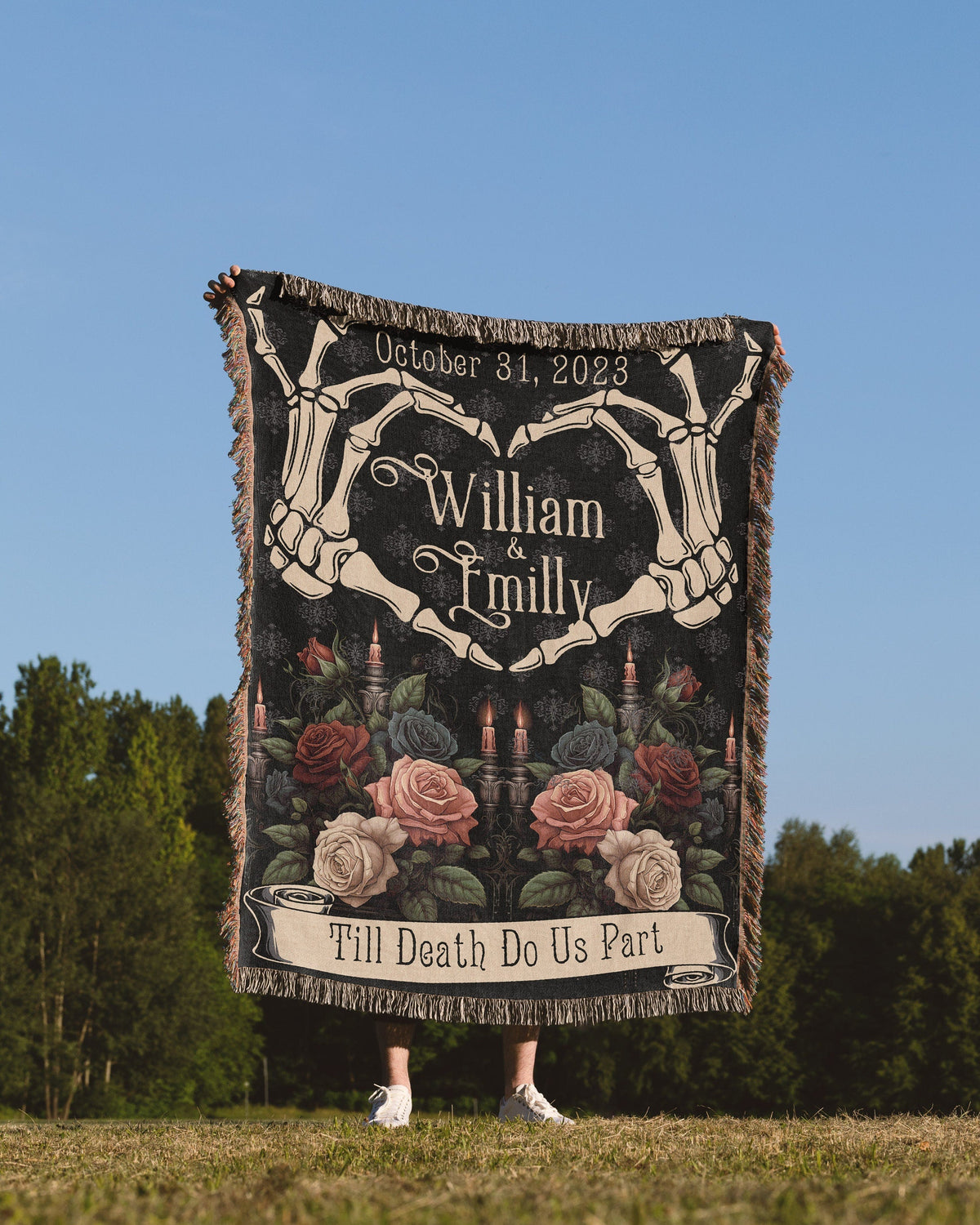 Personalized Skeleton Couple Tapestry Woven Blanket