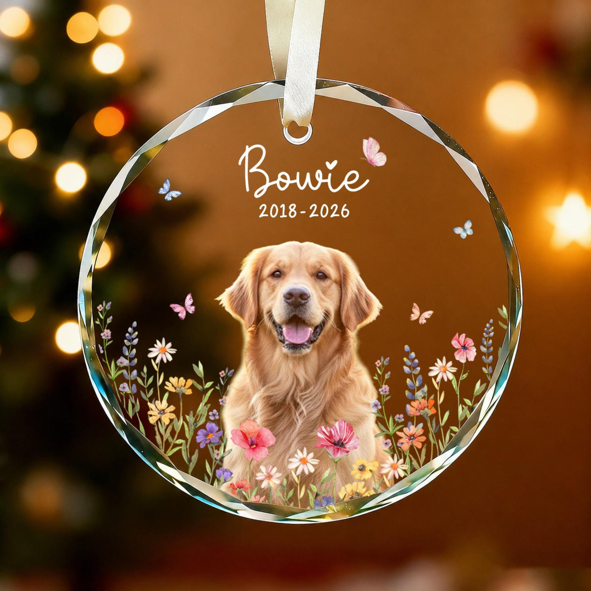 Custom Photo Dog Memorial Crystal Ornament