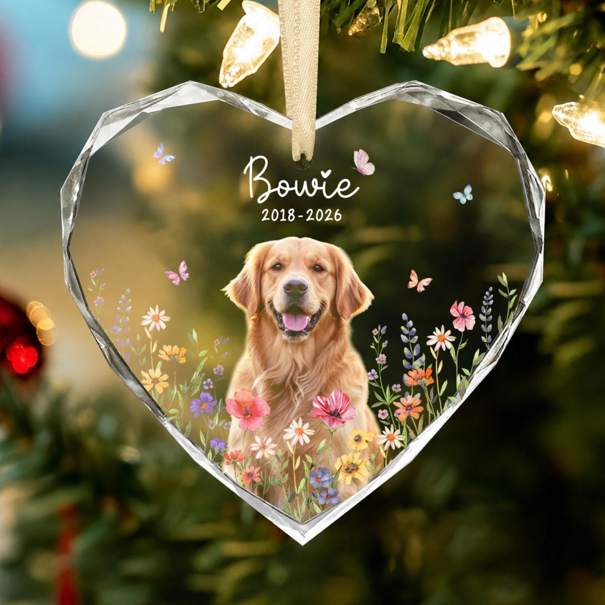 Custom Photo Dog Memorial Crystal Ornament