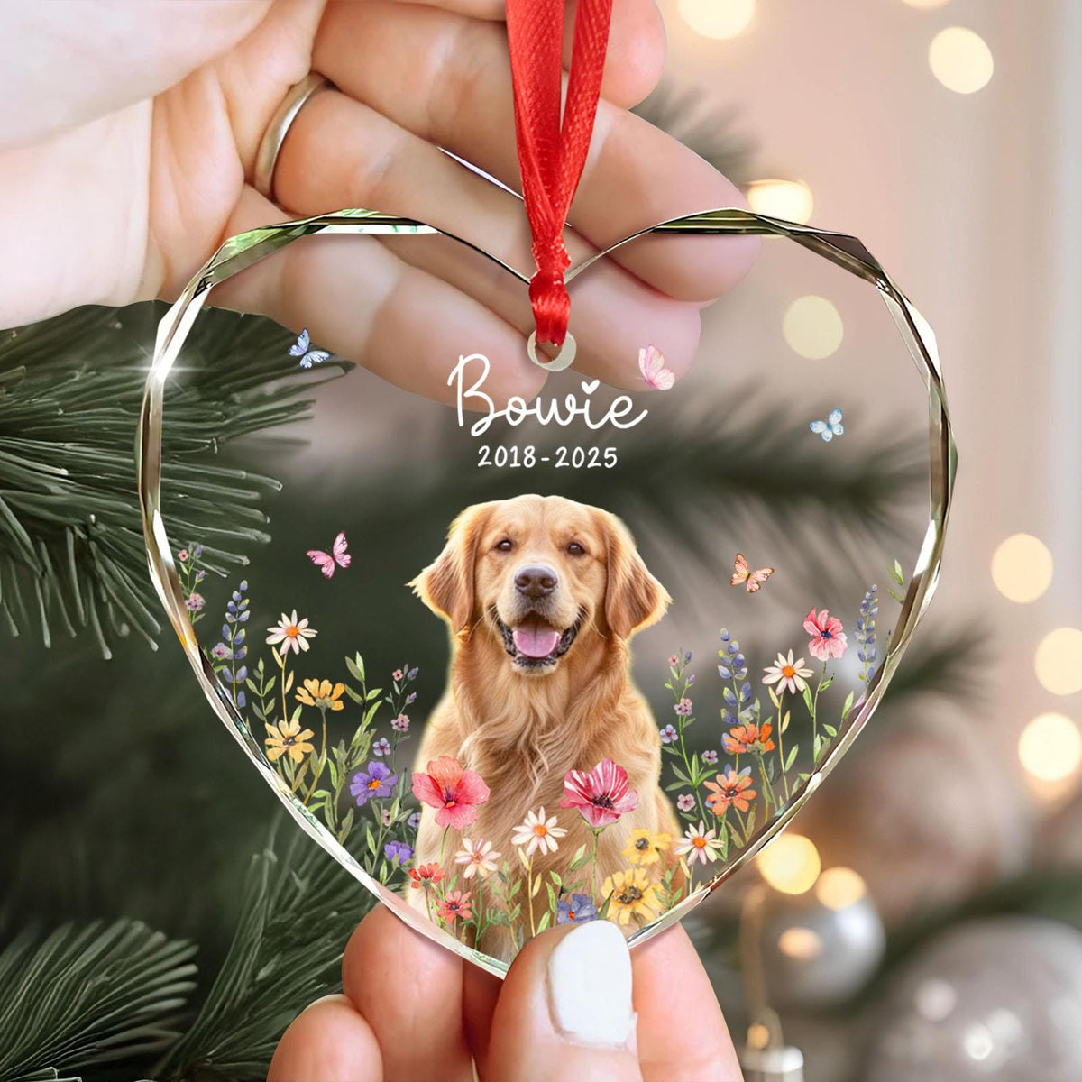 Custom Photo Dog Memorial Crystal Ornament