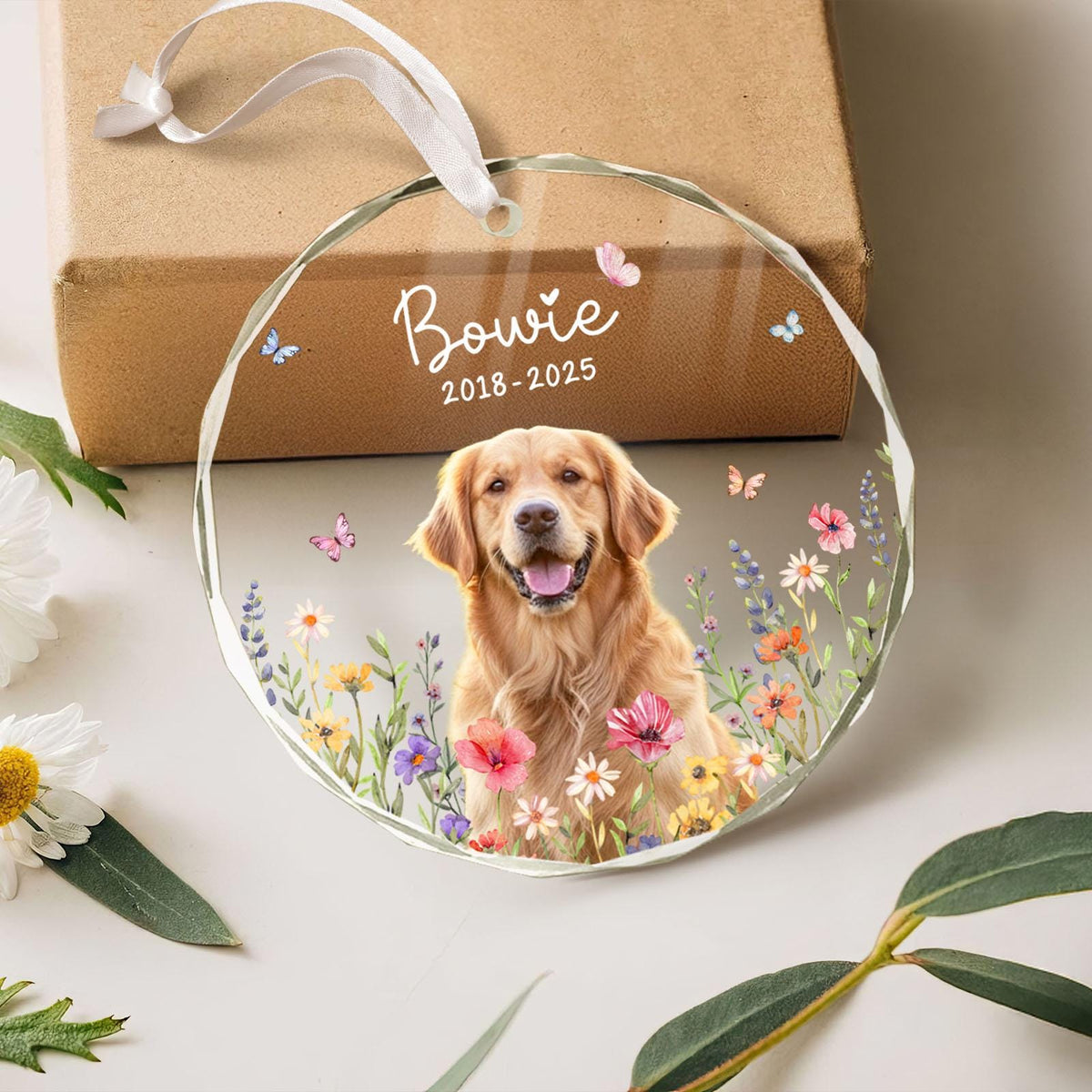 Custom Photo Dog Memorial Crystal Ornament