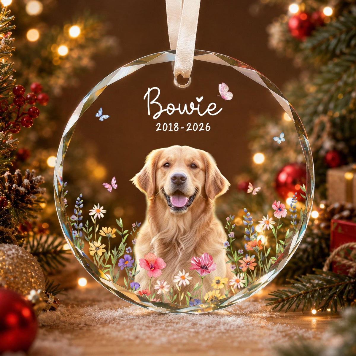 Custom Photo Dog Memorial Crystal Ornament