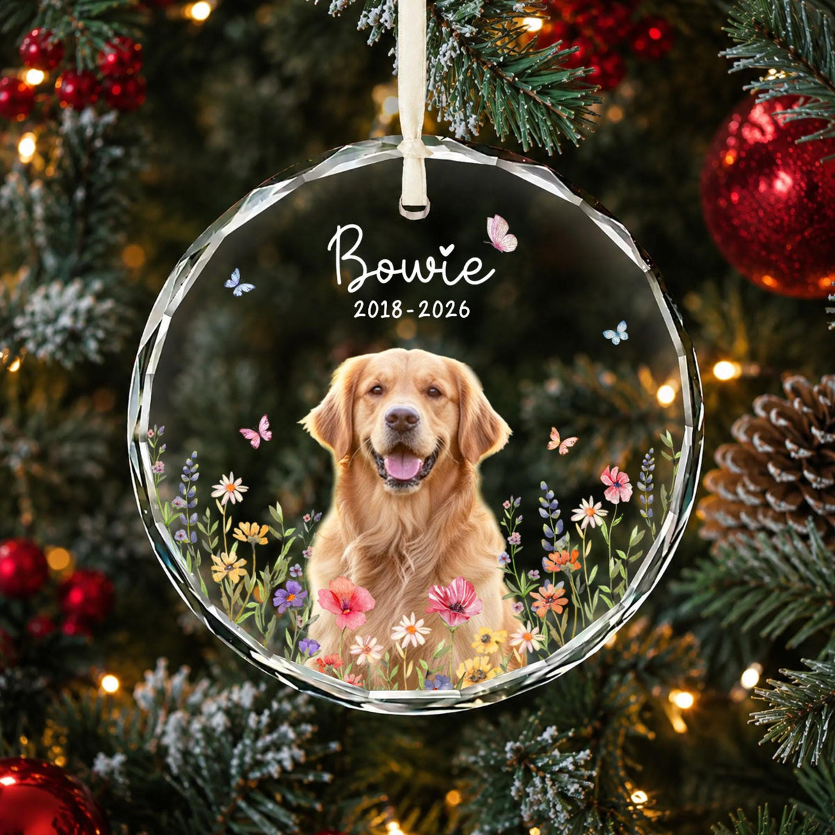 Custom Photo Dog Memorial Crystal Ornament