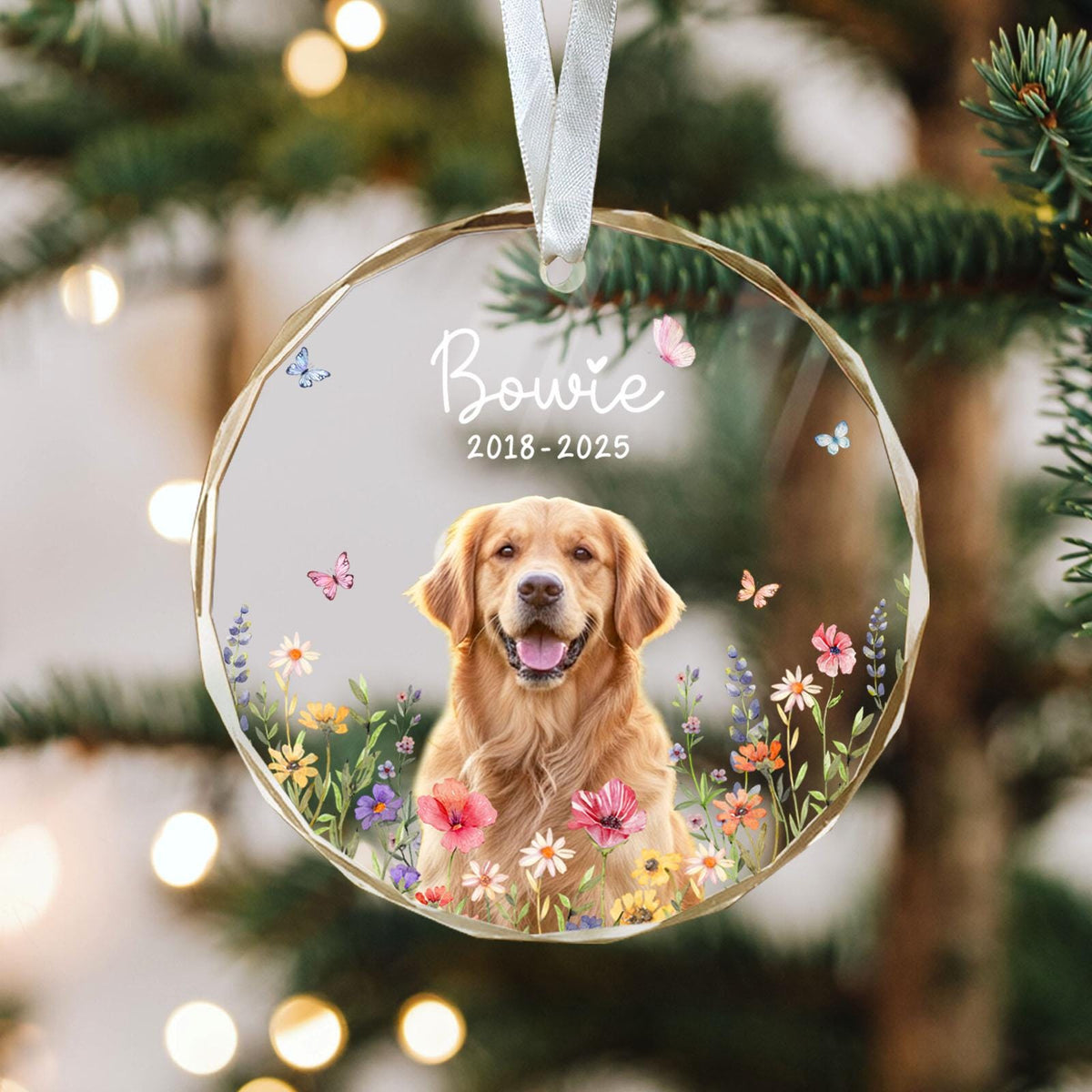 Custom Photo Dog Memorial Crystal Ornament