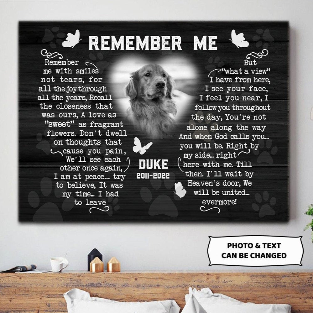 Remember Me Dog Poem | Custom Dog Memorial Canvas | Dog Memorial Gifts