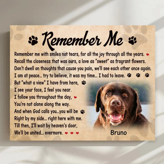 Remember Me Dog Poem | Custom Dog Memorial Canvas | Dog Memorial Gifts