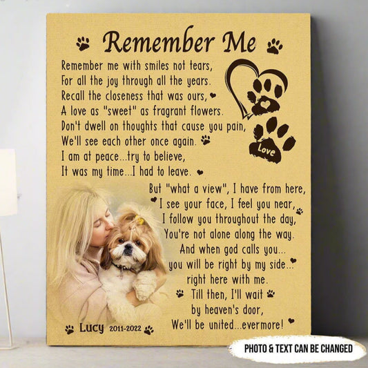 Remember Me Dog Poem | Custom Dog Memorial Canvas | Dog Memorial Gifts