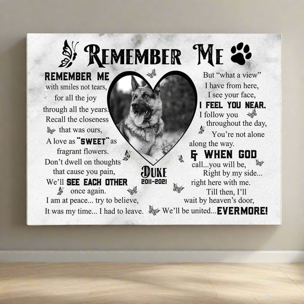 Remember Me Dog Poem | Custom Dog Memorial Canvas | Dog Memorial Gifts