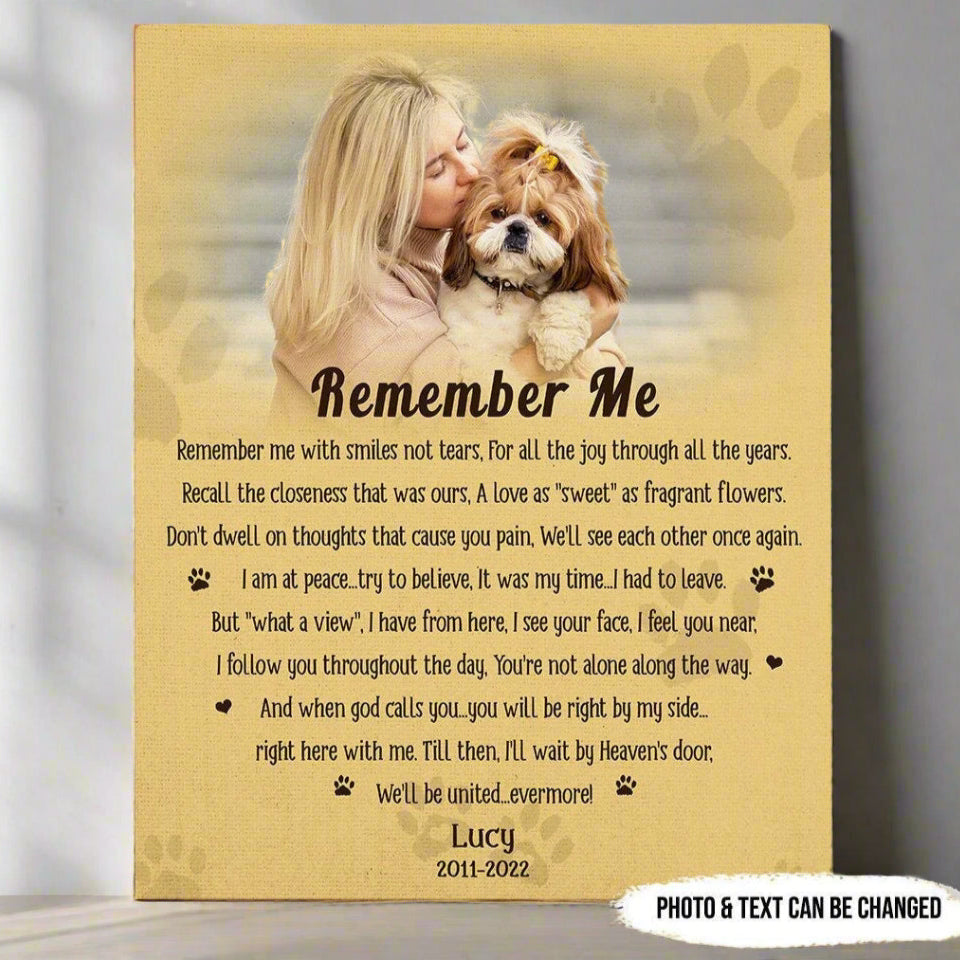 Remember Me Dog Poem | Custom Dog Memorial Canvas | Dog Memorial Gifts