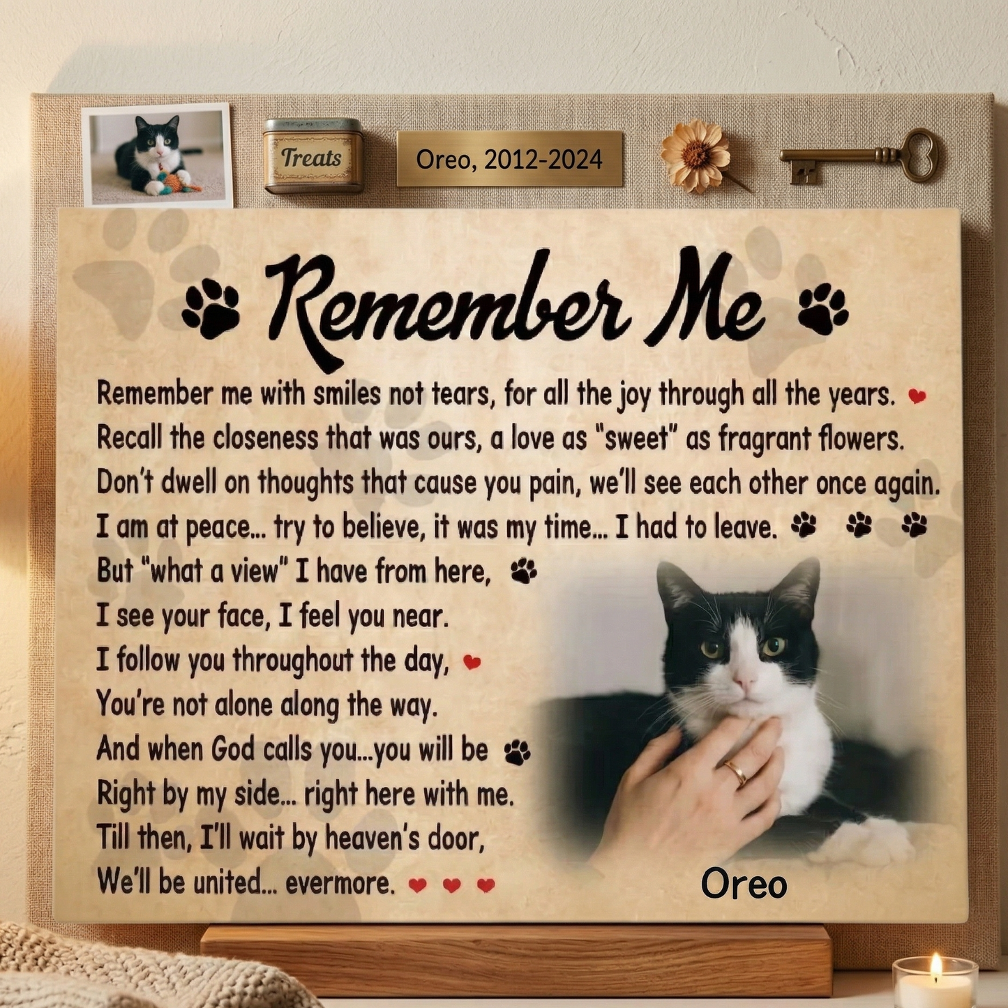 Cat Memorial Gifts | Custom Cat Memorial Canvas |  Remember Me Poem