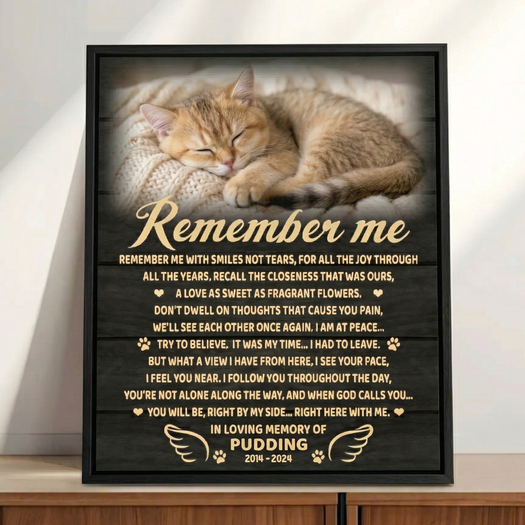 Remember Me Poem Cat Memorial Canvas Print Black Framed