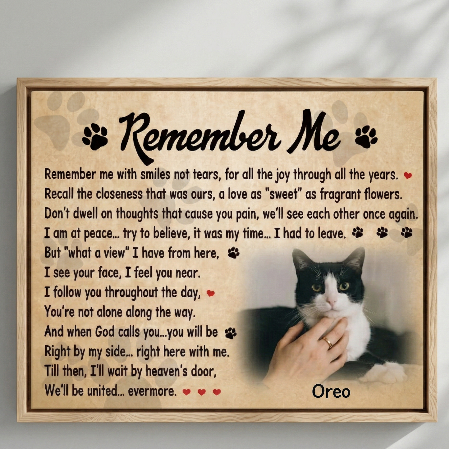 Cat Memorial Gifts | Custom Cat Memorial Canvas |  Remember Me Poem