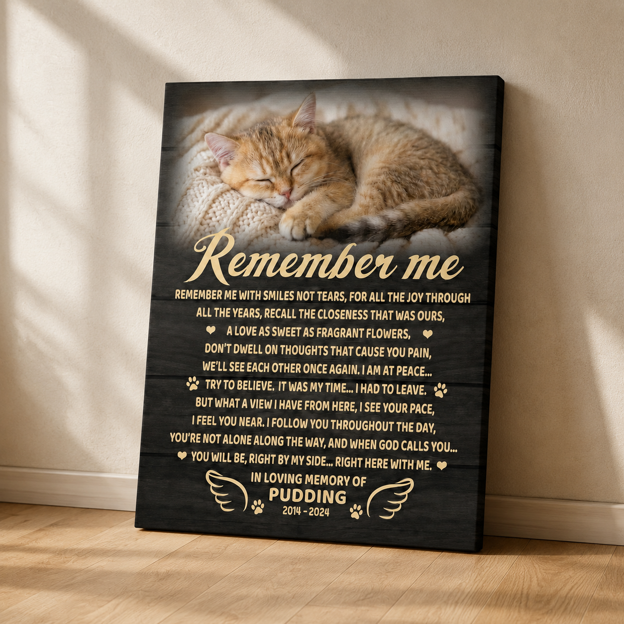 Remember Me Poem Cat Memorial Canvas Print Wall Art