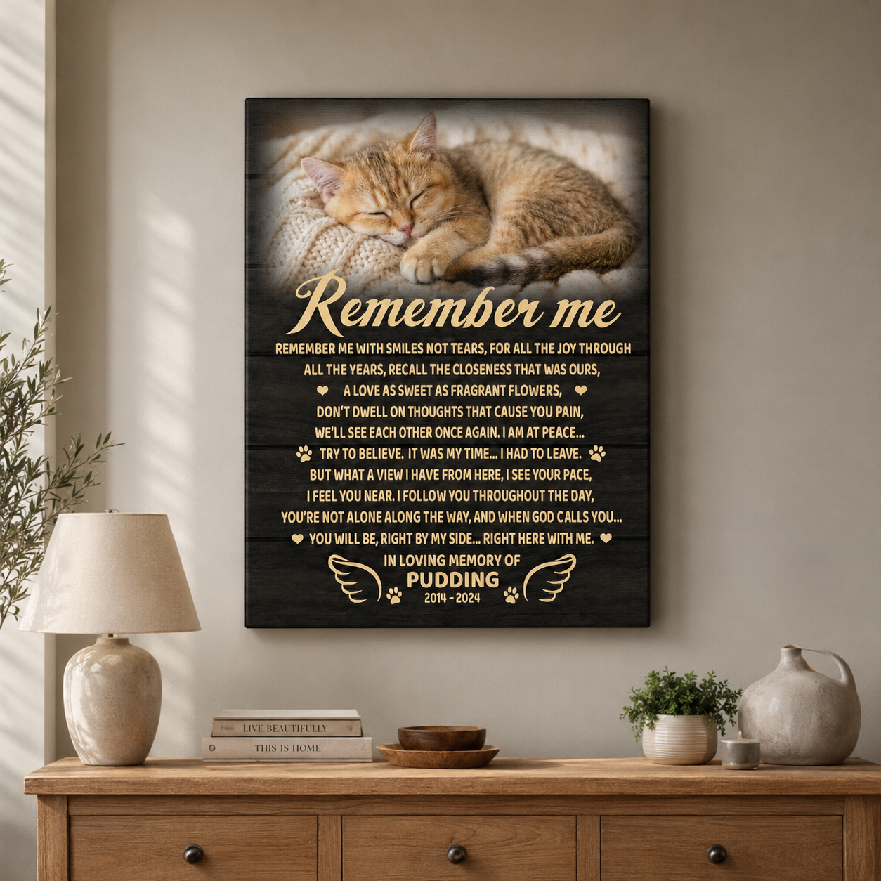 Remember Me Poem Cat Memorial Canvas Print Wall Art