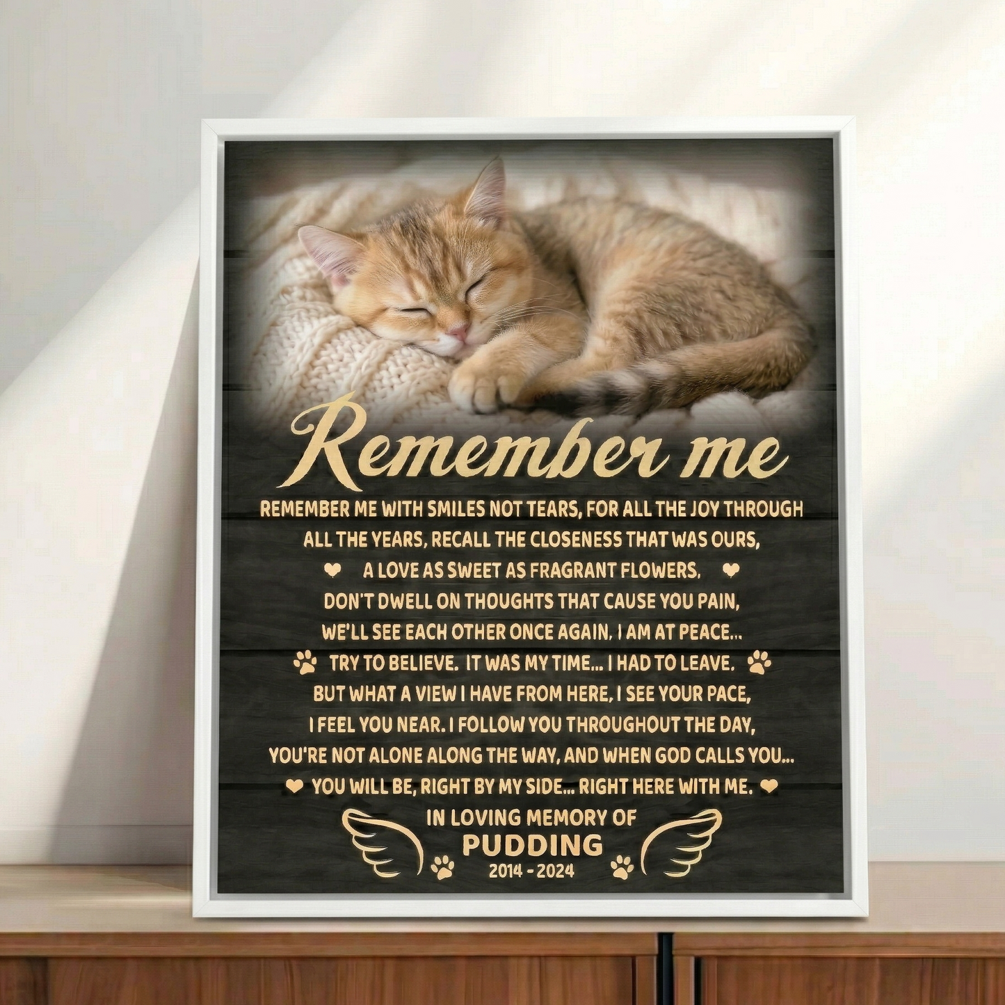 Remember Me Poem Cat Memorial Canvas Print White Framed