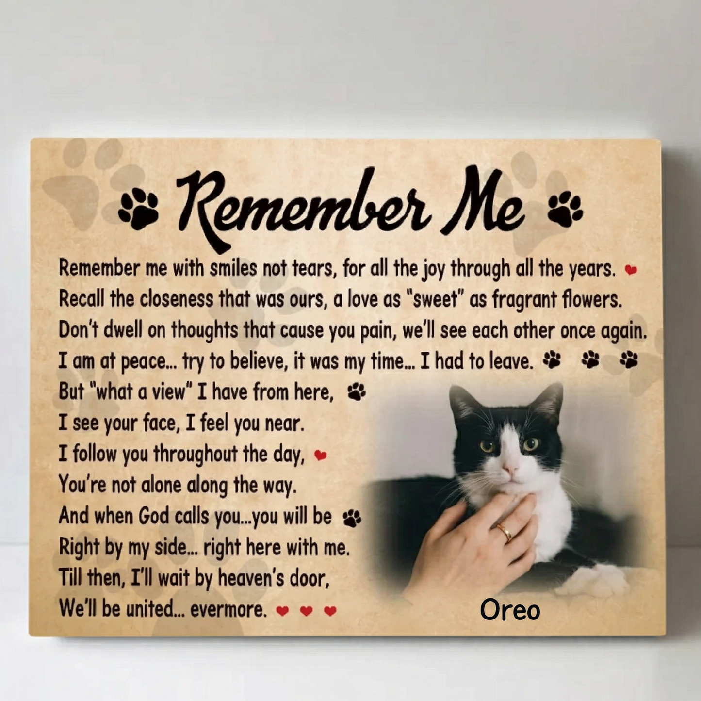 Cat Memorial Gifts | Custom Cat Memorial Canvas |  Remember Me Poem