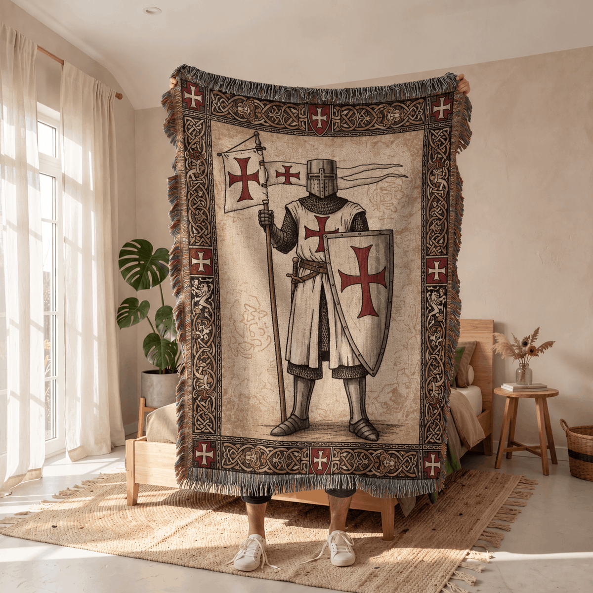 Templar Knight Medieval Tapestry | Crusader Portrait Tapestry Woven Blanket