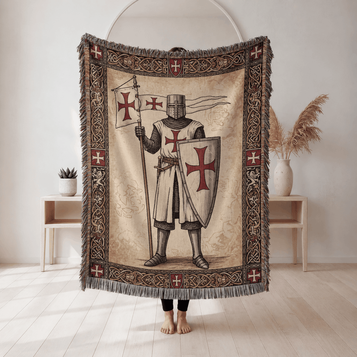 Templar Knight Medieval Tapestry | Crusader Portrait Tapestry Woven Blanket