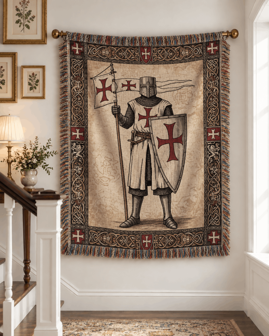 Templar Knight Medieval Tapestry | Crusader Portrait Tapestry Woven Blanket