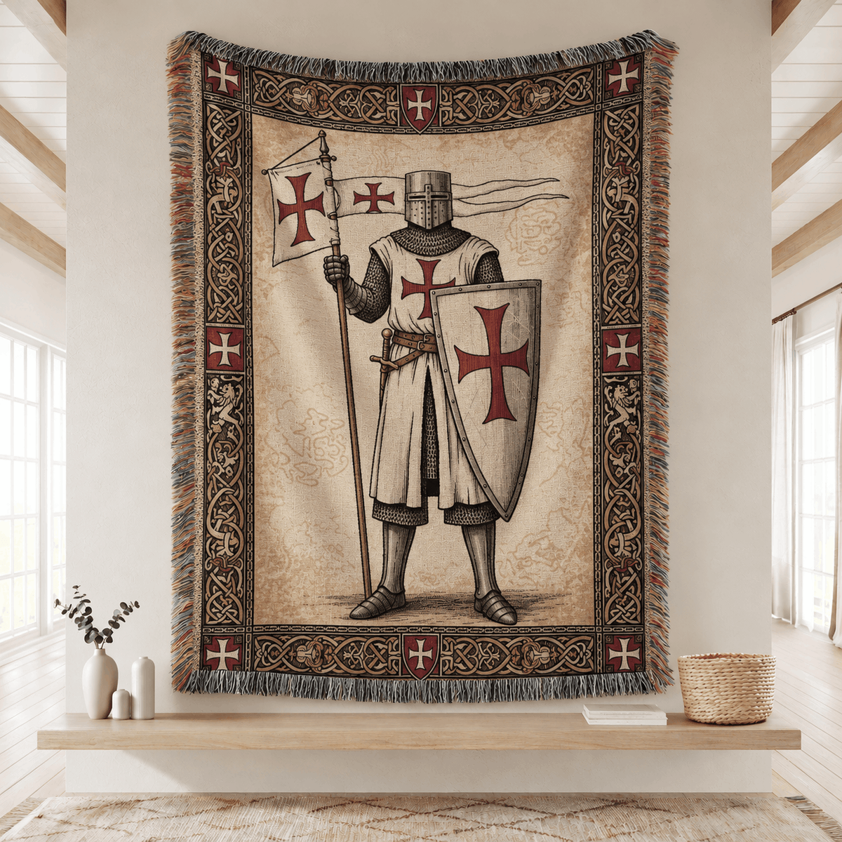 Templar Knight Medieval Tapestry | Crusader Portrait Tapestry Woven Blanket