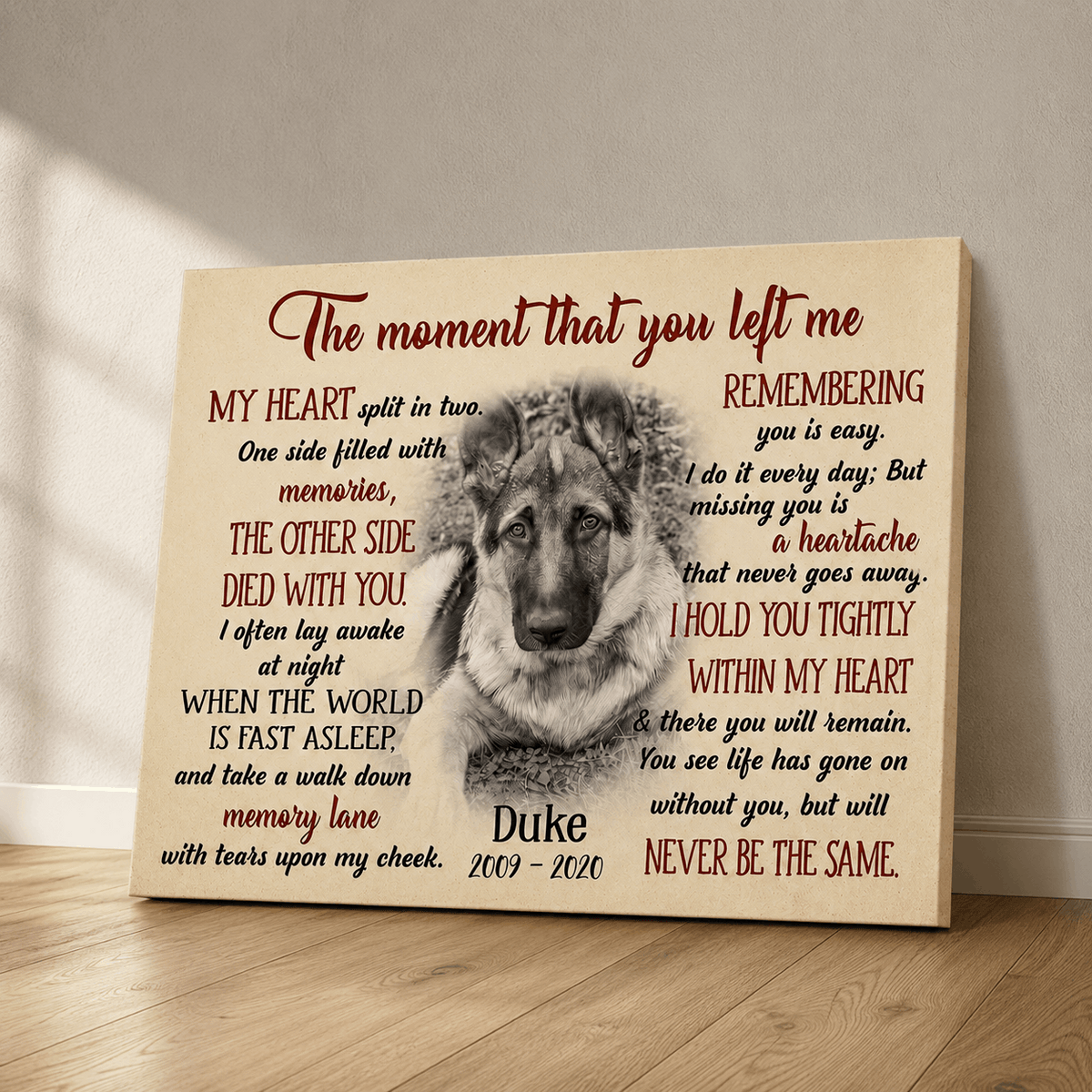 The Moment That You Left Me Dog Poem | Custom Dog Memorial Canvas Print