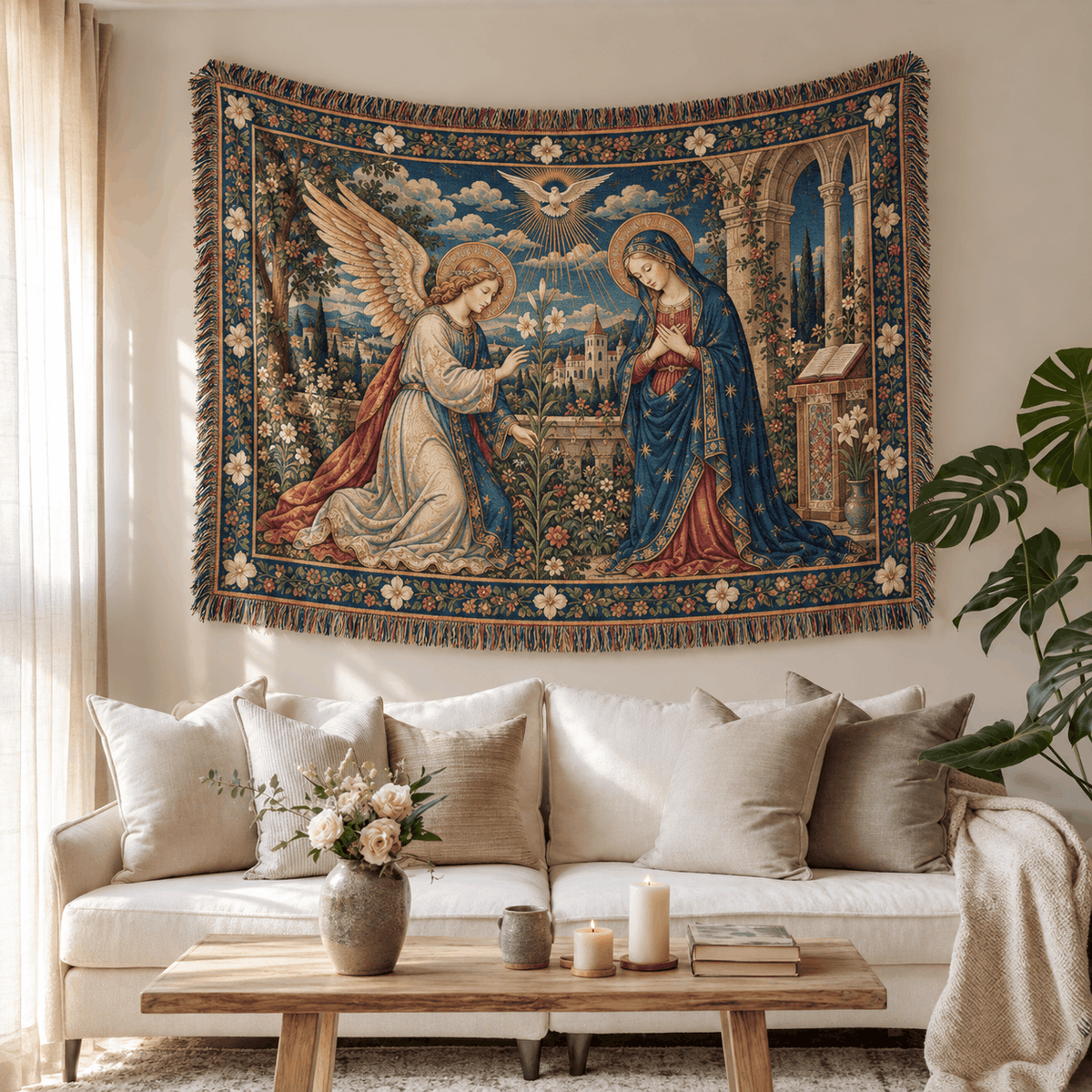 The Annunciation Botticelli Christian Tapestry | Virgin Mary Angel Tapestry