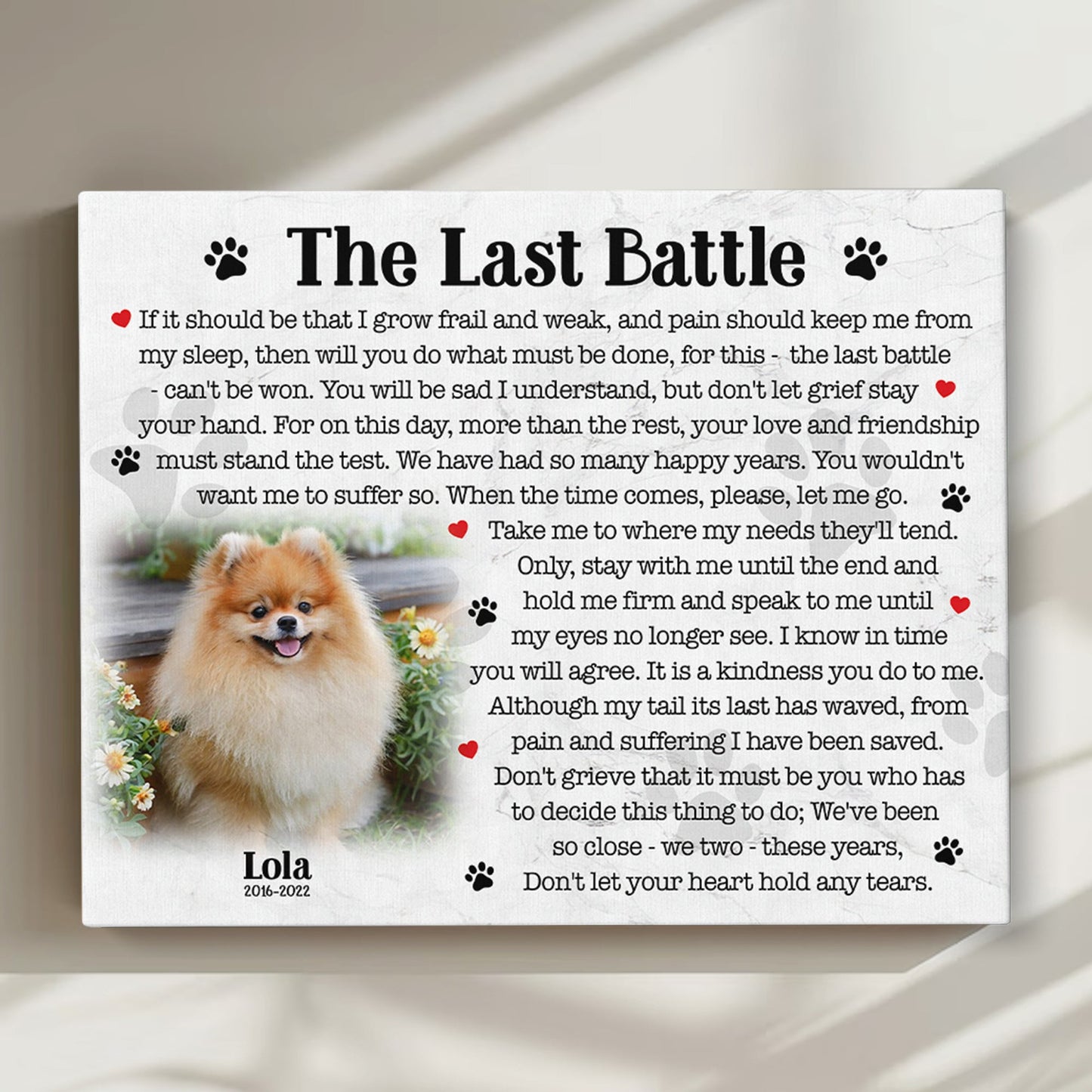 The Last Battle Dog Poem | Custom Dog Memorial Canvas | Dog Memorial Gifts