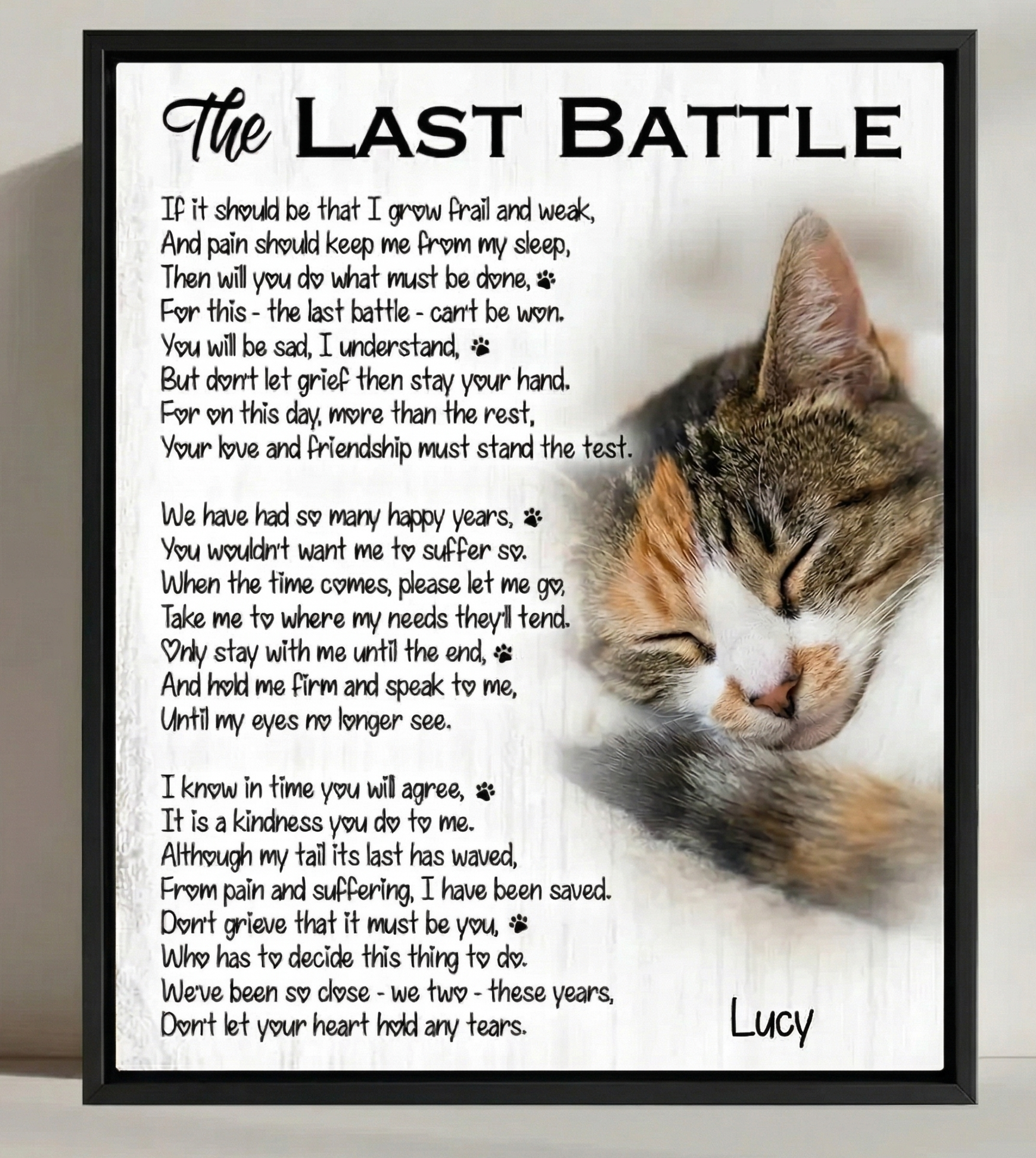 The Last Battle Cat Poem Custom Cat Memorial Canvas Print