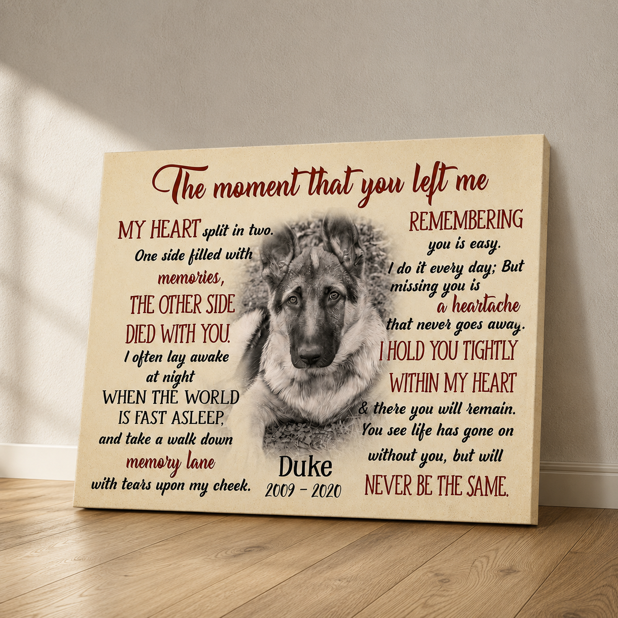 The Moment That You Left Me Dog Poem | Custom Dog Memorial Canvas Print