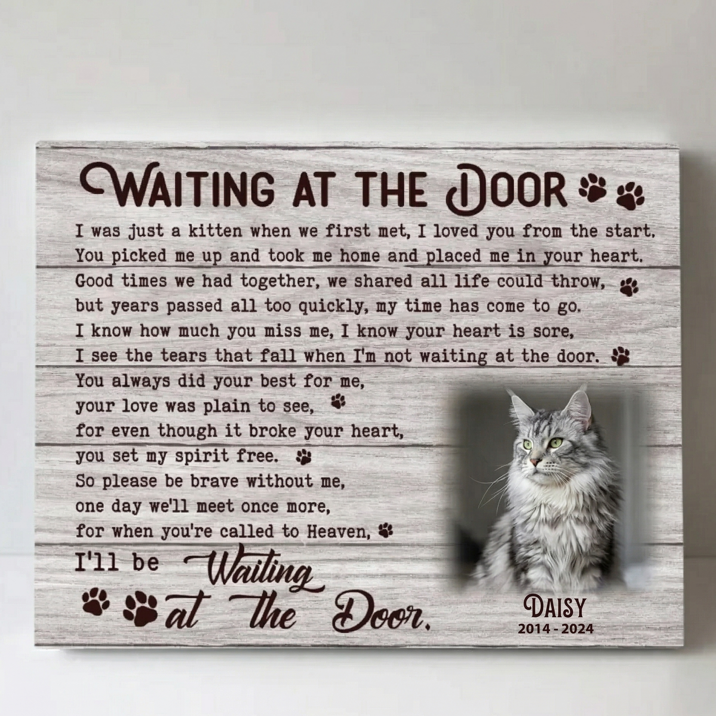 Waiting At The Door Poem | Custom Cat Memorial Canvas Print | Cat Memorial Gifts
