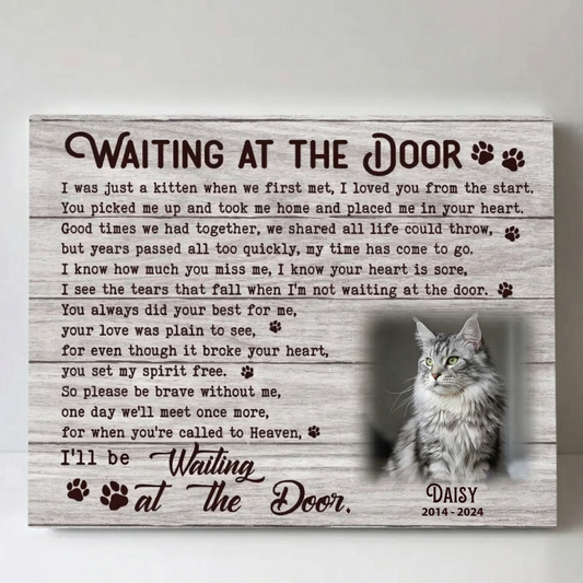 Waiting At The Door Poem | Custom Cat Memorial Canvas Print | Cat Memorial Gifts