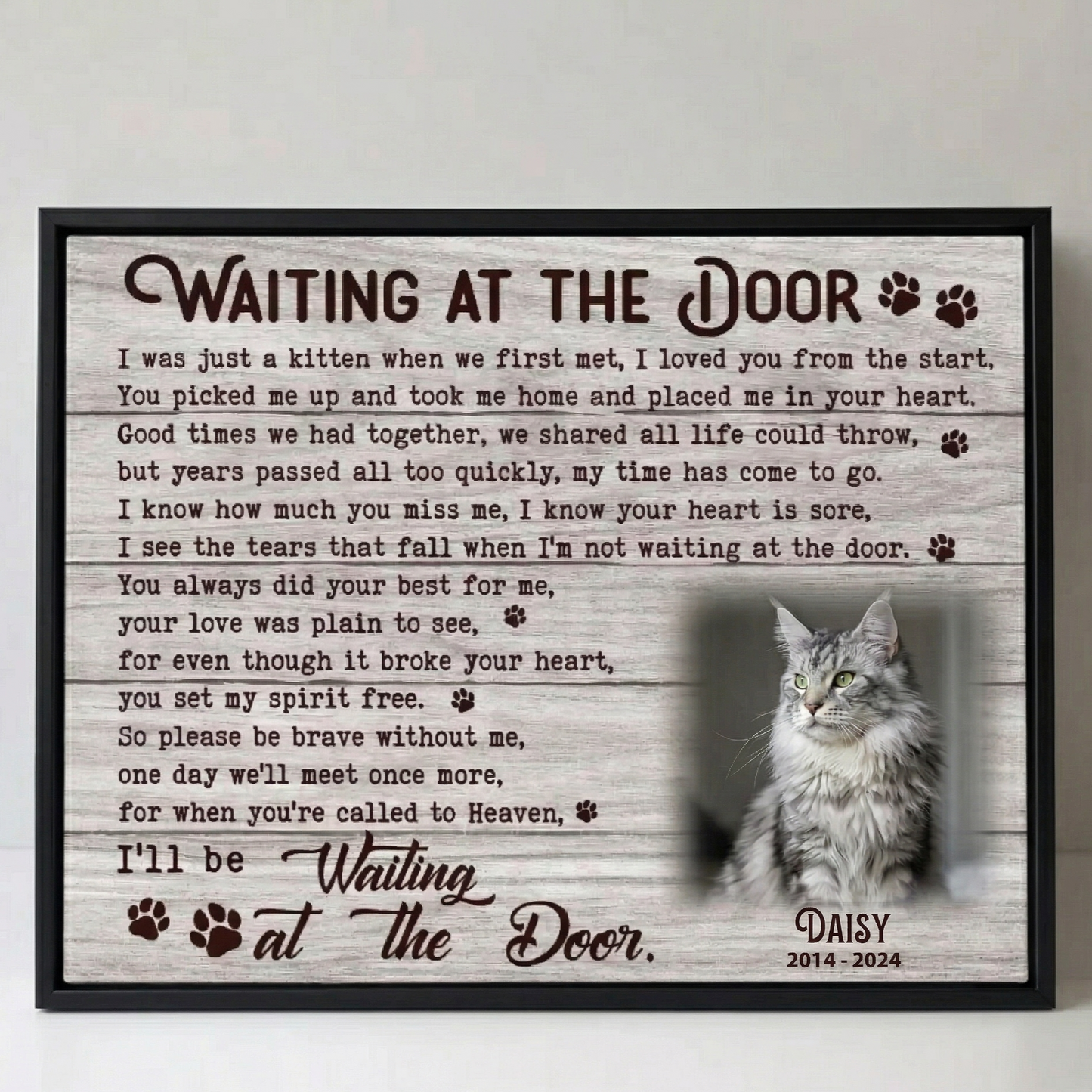 Waiting At The Door Poem | Custom Cat Memorial Canvas Print | Cat Memorial Gifts