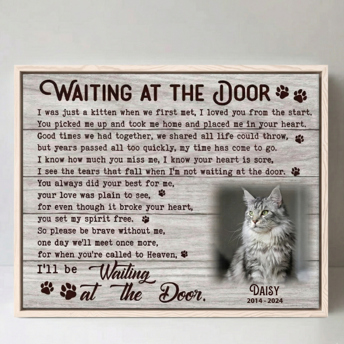 Waiting At The Door Poem | Custom Cat Memorial Canvas Print | Cat Memorial Gifts