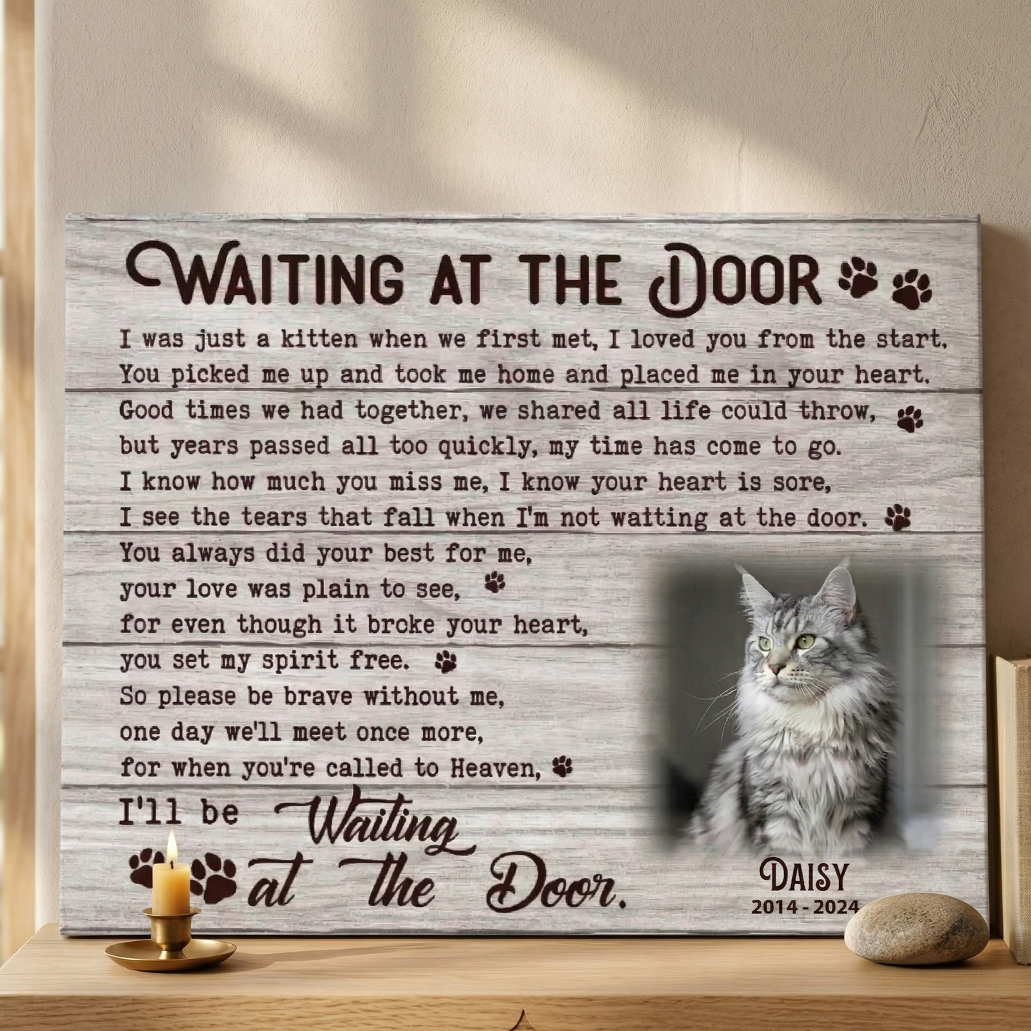 Waiting At The Door Poem | Custom Cat Memorial Canvas Print | Cat Memorial Gifts