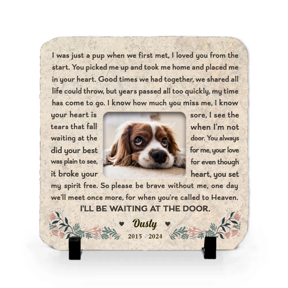 Waiting At Door Pet Memorial Stone | Dog Headstone | Dog Tombstone