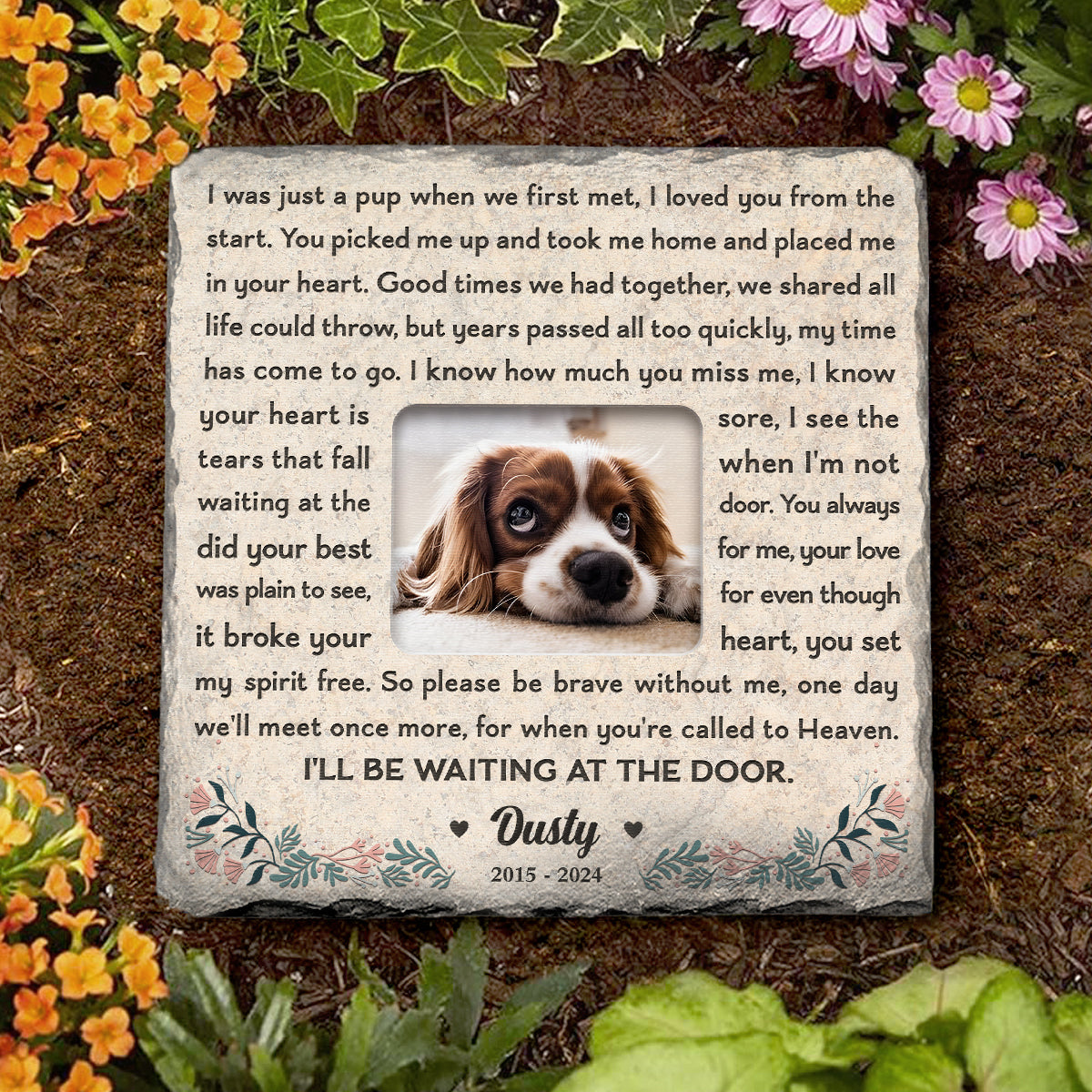 Waiting At Door Pet Memorial Stone | Dog Headstone | Dog Tombstone