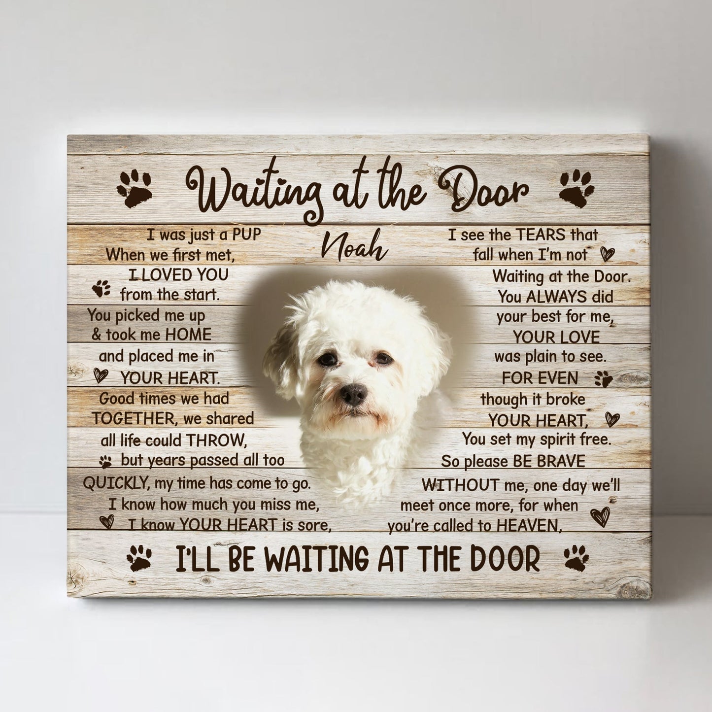 Waiting At The Door Dog Poem Custom Dog Memorial Canvas Print Heart Shape