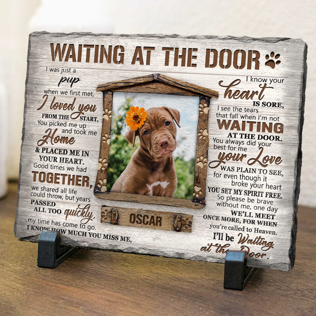 Waiting At The Door Memorial Stone | Dog Headstone | Dog Tombstone