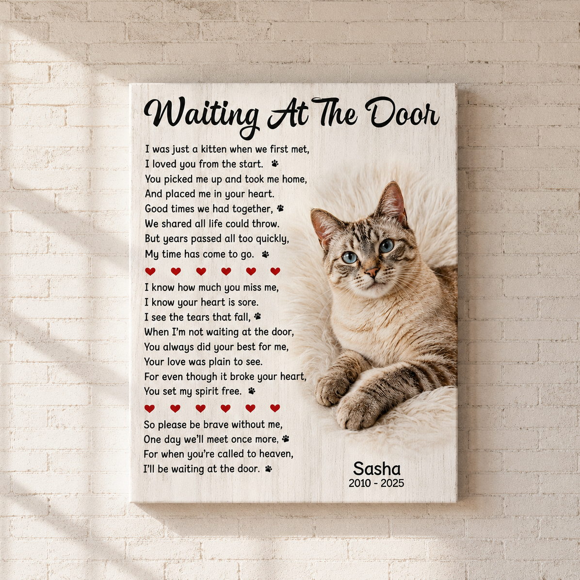 Waiting At The Door Poem Custom Cat Memorial Canvas 