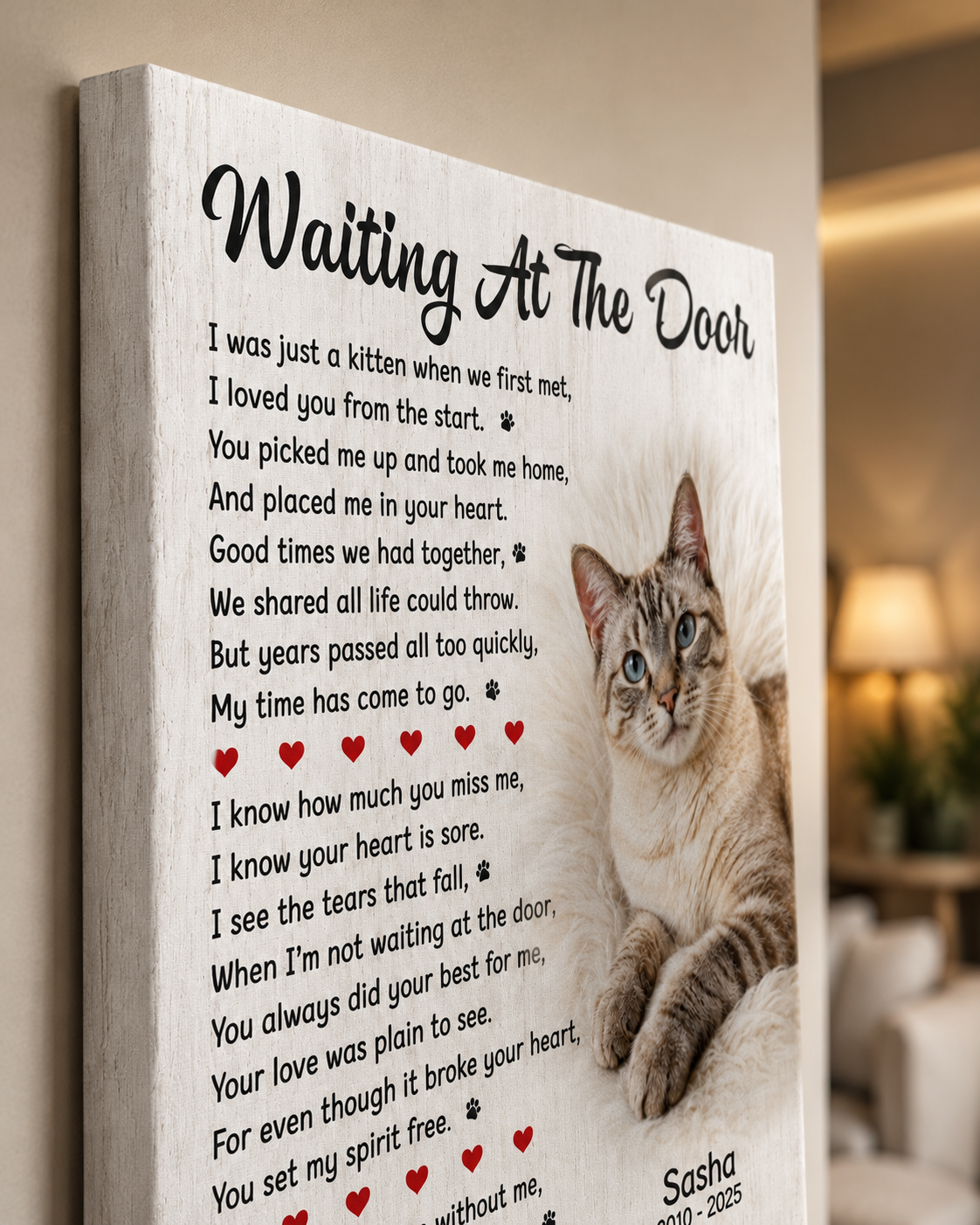 Waiting At The Door Poem Custom Cat Memorial Canvas 