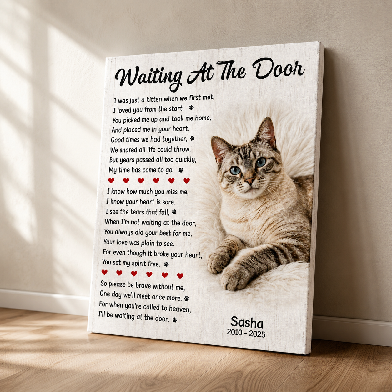 Waiting At The Door Poem Custom Cat Memorial Canvas 