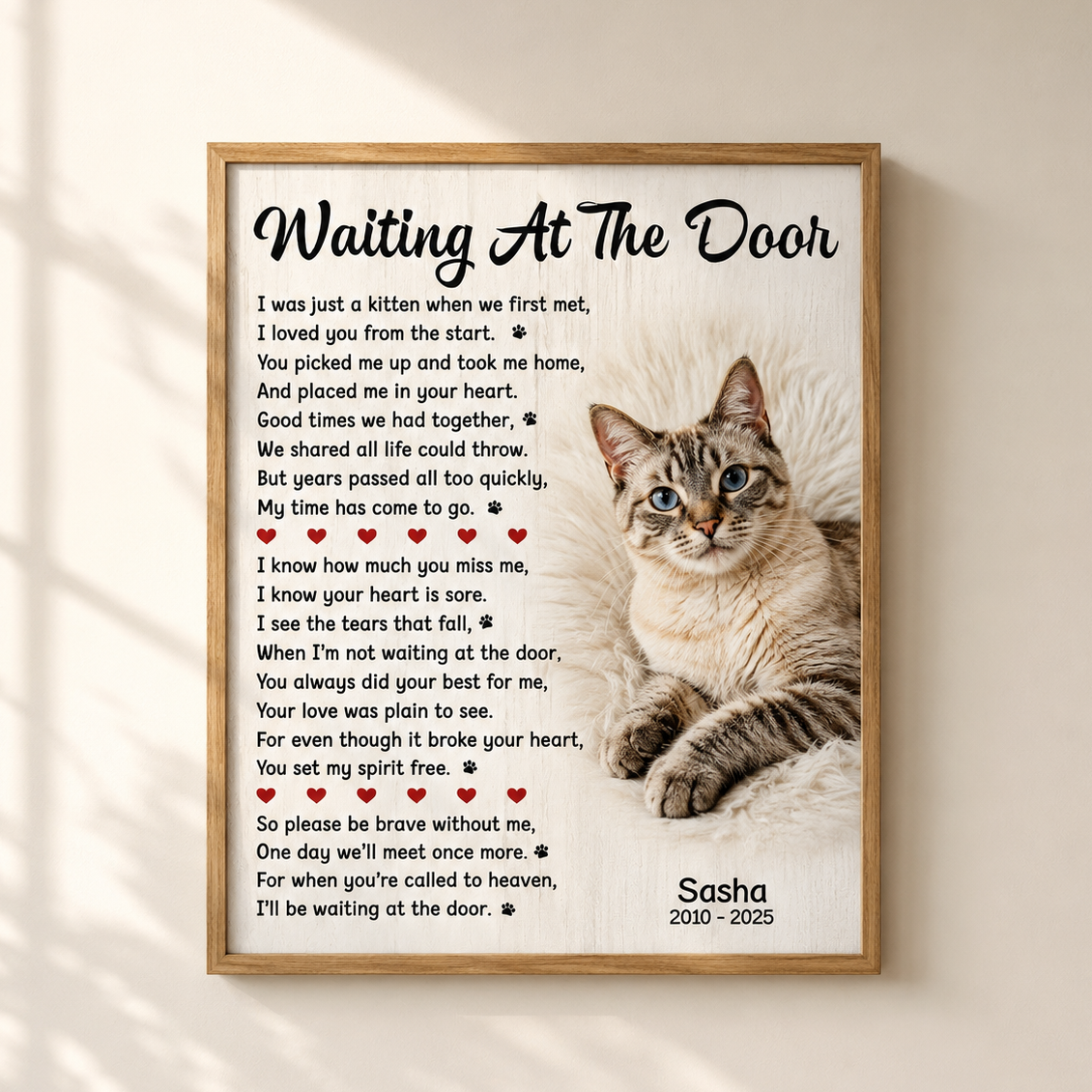 Waiting at the door poem Custom Cat Memorial Canvas