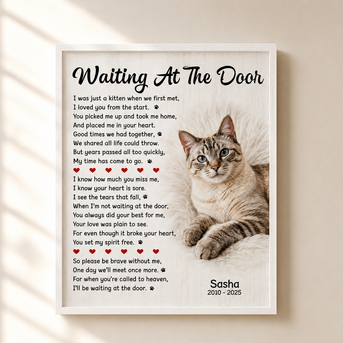Waiting at the door poem Custom Cat Memorial Canvas