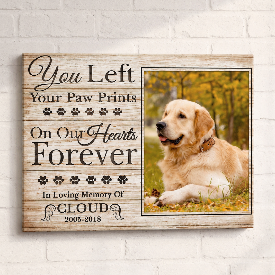 You Left Your Paw Prints On My Heart Custom Dog Memorial Canvas  Dog Memorial Gifts
