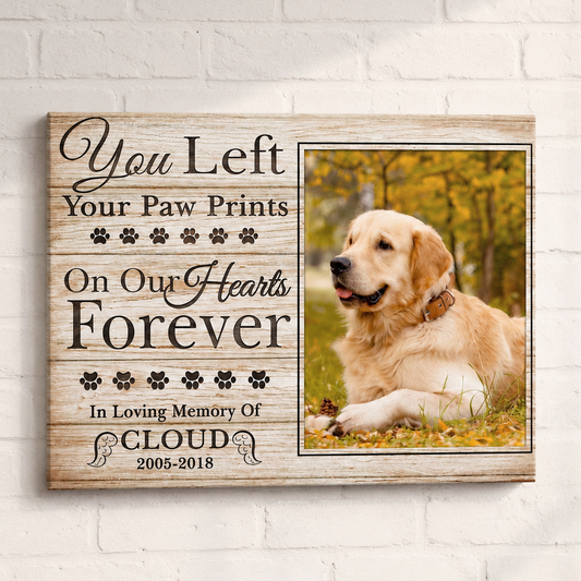 You Left Your Paw Prints On My Heart Custom Dog Memorial Canvas  Dog Memorial Gifts