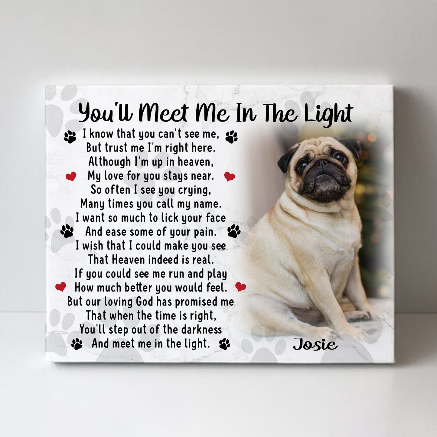 You'll Meet Me In The Light Dog Poem | Custom Dog Memorial Canvas | Dog Memorial Gifts