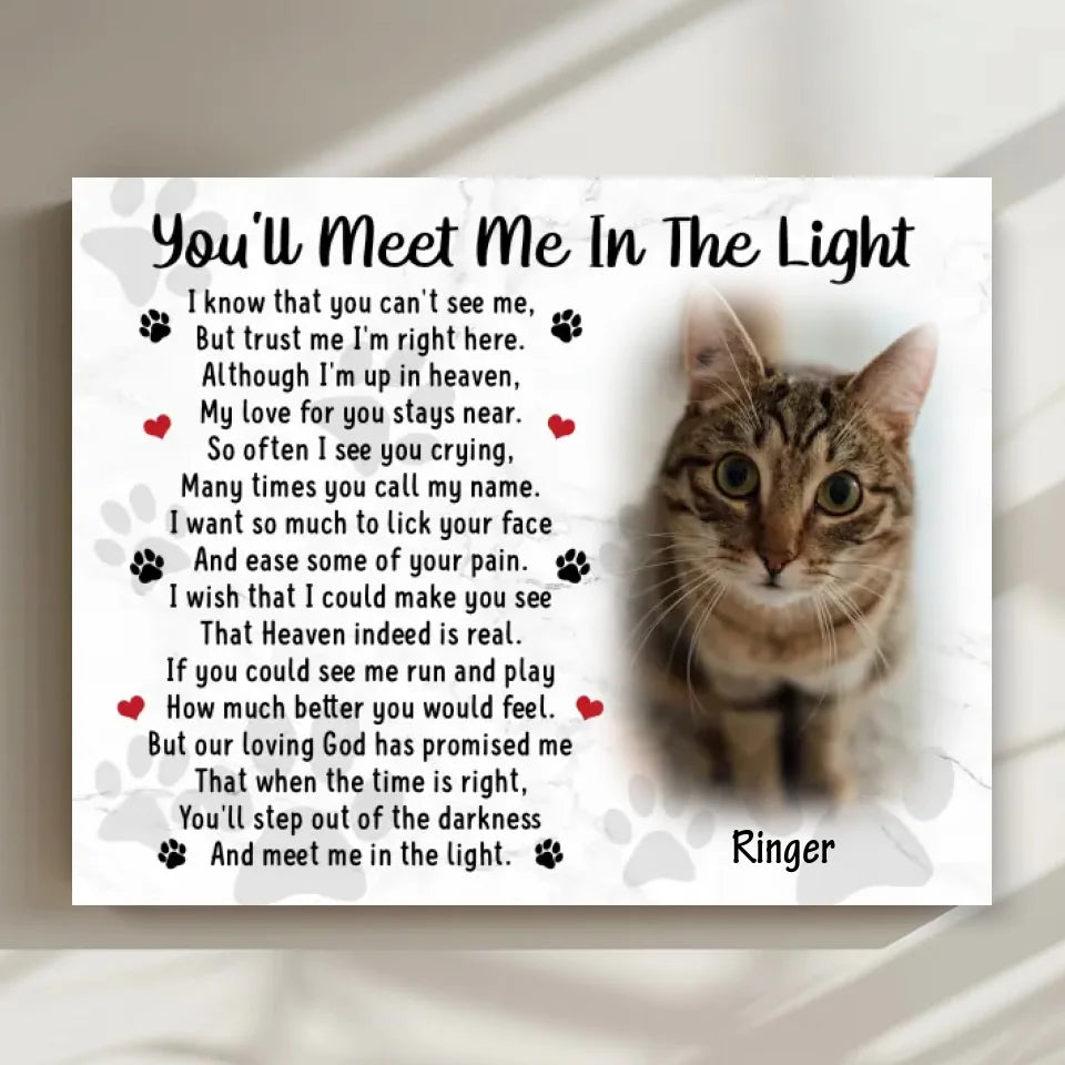 You'll Meet Me In The Light Cat Poem  Custom Cat Memorial Canvas Print