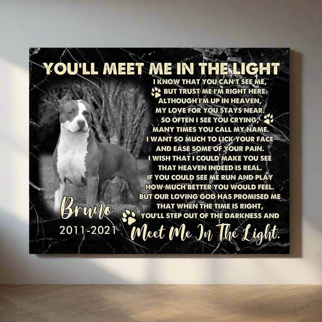 You'll Meet Me In The Light Dog Poem | Custom Dog Memorial Canvas | Dog Memorial Gifts