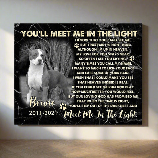 You'll Meet Me In The Light Dog Poem | Custom Dog Memorial Canvas | Dog Memorial Gifts