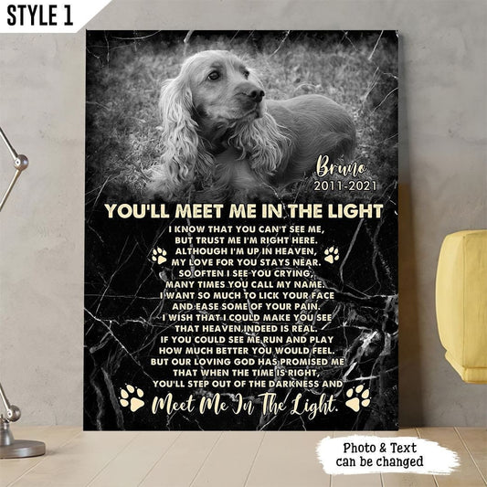 You'll Meet Me In The Light Poem | Custom Dog Memorial Canvas | Dog Memorial Gifts